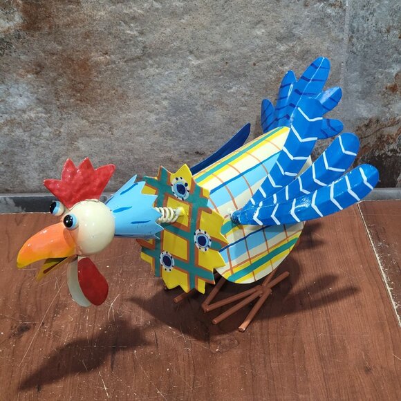 Metal Rooster Bobble Head Animated Chicken Sculpture Outdoor Yard Garden Decor - Picture 10 of 12